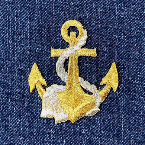 Anchor Applique Patch - Gold/Silver Embroidered Nautical & Sailing Badge 2.5" (Iron On)