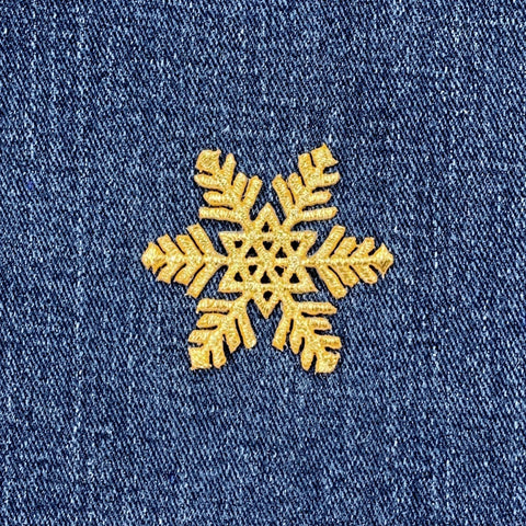 Snowflake Applique Patch - Embroidered Metallic Gold Snow Winter Badge 1.75" (Iron On)
