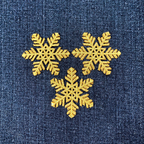 3-Pack Snowflake Applique Patch - Embroidered Metallic Gold Snow Winter Badge 1.75" (Iron On)