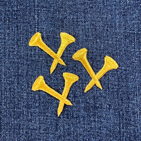 3-Pack Golf Applique Patch - Metallic Gold Embroidered Golfing Tee Badge 1.5" (Iron On)