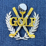 Golf Laurel Wreath Applique Patch - Embroidered Metallic Gold & Silver Badge 3" (Iron On)