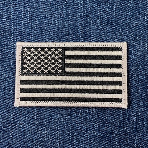 American Flag Patch - Embroidered Gray & Black United States USA Badge 3-3/8" (Iron On)