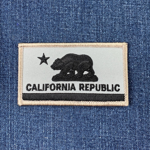 California Flag Patch - Embroidered Black & Gray CA Republic Badge 3.25" (Iron On)