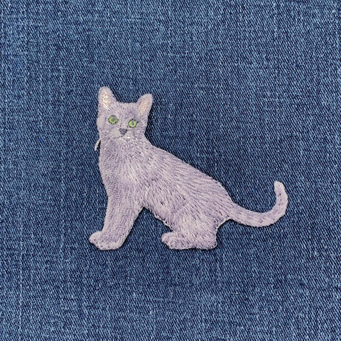 Gray Cat Applique Patch - Embroidered Animal Badge 3" (Iron On)
