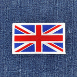 Union Jack flag patch on a denim background
