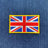 Union Jack flag patch on a denim background
