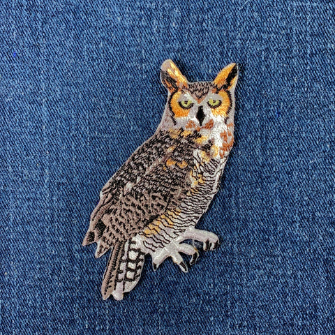 Owl Applique Patch - Embroidered Hoot Tiger Great Horned Owl Badge 3.25" (Iron On)