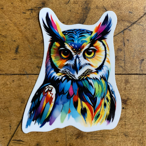 Great Horned Owl Sticker - Colorful Majestic Animal Vinyl Decal 2-5/8"