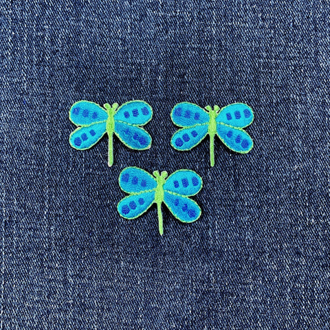 3-Pack Dragonfly Applique Patch - Embroidered Insect Badge 1.25" (Iron On)
