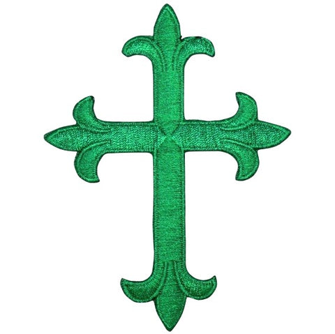 Large Cross Applique Patch - Green Christian Jesus Religious Badge 4" (Iron on)