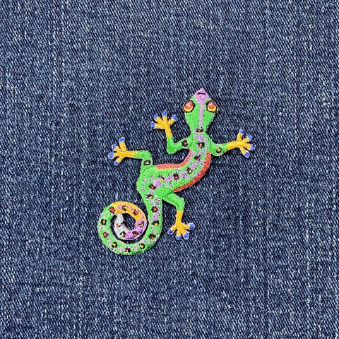 Gecko Applique Patch - Green Embroidered Reptile Badge 2.5" (Iron On)