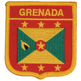 A collectible embroidered patch featuring a red background with a yellow and green triangle and the text 'GRENADA' in bold lettering.