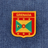Grenada flag shield patch on a denim background