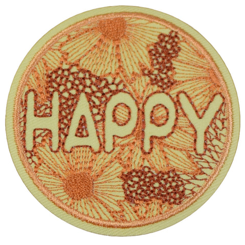 Happy Applique Patch - Flowers Blooms Positive Mindset Badge 2-1/8" (Iron on)