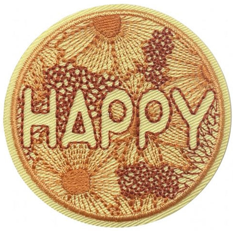 Happy Applique Patch - Flowers Blooms Positive Mindset Badge 2-1/8" (Iron on)