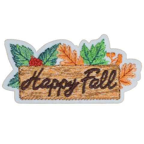 Happy Fall Applique Patch - Autumn Berries Leaves Thanksgiving Halloween Badge 2-3/8" (Iron on)