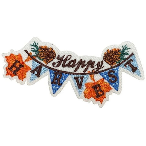 Autumn Applique Patch - Happy Harvest, Leaves, Fall Badge 2-3/8" (Clearance, Iron on)