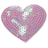 Heart-shaped patch with pink sequins on a white background