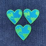 3-Pack Heart World Applique Patch - Embroidered Earth Day Badge 2" (Iron On)