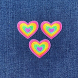 3-Pack Multicolor Rainbow Heart Applique Patch - Colorful Embroidered Love Badge 1.5" (Iron On)