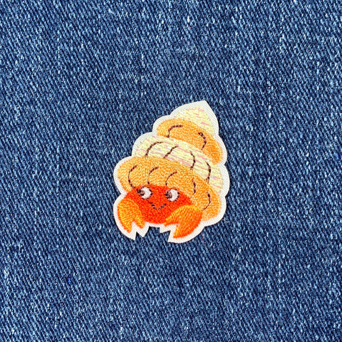 Hermit Crab Applique Patch - Mini Embroidered Sea Creature Badge 1-1/4" (Iron On)