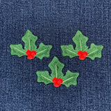 3-Pack Christmas Holly Applique Patch - Embroidered Holiday Badge 1.75" (Iron On)