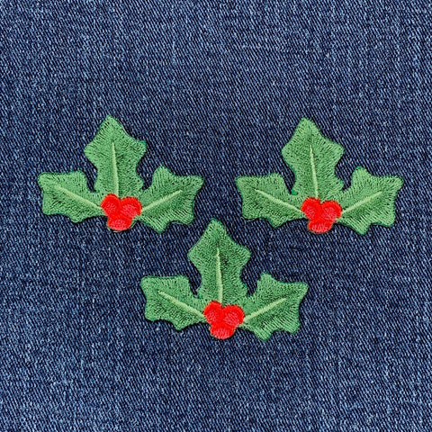 3-Pack Christmas Holly Applique Patch - Embroidered Holiday Badge 1.75" (Iron On)