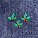 3-Pack Christmas Holly Applique Patch - Embroidered Holiday Badge 1-3/8" (Iron On)