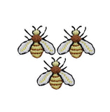 Three bee-shaped patches on a white background