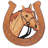 Horse & Horseshoe Applique Patch - Embroidered Western Equestrian Badge 3.5" (Iron On)