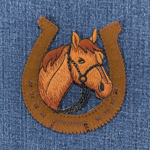 Horse & Horseshoe Applique Patch - Western Equestrian Embroidered Badge 3.5" (Iron on)