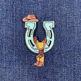 Horseshoe Applique Patch -  Western Cowboy Boots Saddle Embroidered Badge 3-1/8" (Iron On)