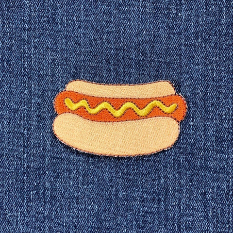 Hot Dog Applique Patch - Embroidered Hotdog & Mustard Badge 2.5" (Iron Or Sew On)