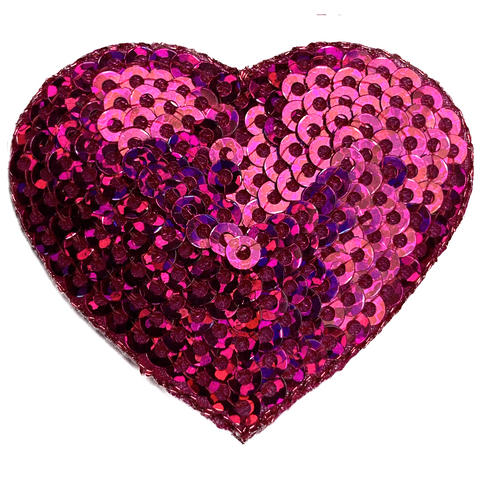 Small Sequin Heart Applique Patch - Hot Pink, Valentine's Day, Love 1.75" (Iron on)