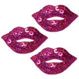 3-Pack Pink Lips Applique Patch - Embroidered Sequin Fuchsia Badge 1.75" (Iron On)