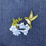 Hummingbird Applique Patch Set - Blue Flowers Birds Flying Badges 3.5" (2-Pack, Iron on)