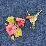 Hummingbird Applique Patch - Embroidered Tropical Flowers & Bird Badge 4.5" (Iron On)