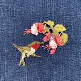 Hummingbird Applique Patch - Embroidered Fuchsia Flowers & Bird Badge 3-5/8" (Iron On)