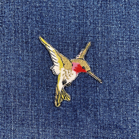 Hummingbird Applique Patch - Embroidered Bird Badge Facing Right 2.5" (Iron On)