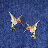 2-Pack Hummingbird Applique Patch Set - Green Red Pink Bird Embroidered Badges 2.5" (Iron on)