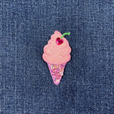 Ice Cream Applique Patch - Heart Jewel & Sequin Embroidered Glitter Badge 2.25" (Iron on)