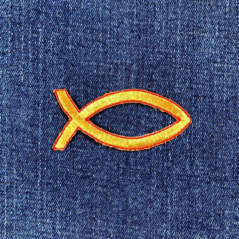 Ichthus Applique Patch - Christian Jesus Fish Embroidered Ichthys Badge 2.5" (Iron On)