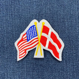 Denmark & USA Flags Patch - United States of America Danish Embroidered Badge 3-7/8" (Iron Or Sew On)