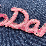 I Love Dance Applique Patch - Ribbon Letters Heart Rhinestones Embroidered Badge 3" (Iron On)