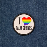 Patch with 'I ❤️ Palm Springs' text on a denim background