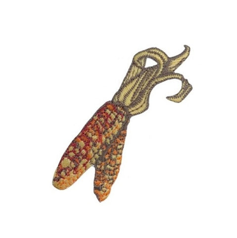 Embroidered corn on the cob patch on a white background