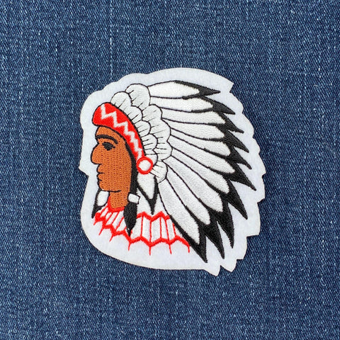 Chief headdress patch on denim fabric