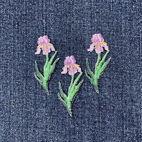 3-Pack Iris Applique Patch - Embroidered Garden Flower Badge 2" (Iron On)