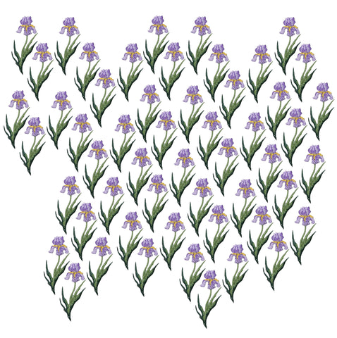 50-Pack Small Iris Applique Patch - Purple Bloom Flower Spring Badge 2" (Iron on)