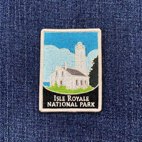 Patch of Isle Royale National Park on a denim background